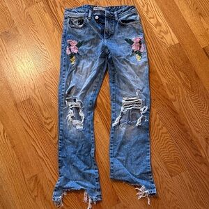 Zara distressed floral jeans